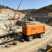 Compresseur d'air mobile diesel à vis 550/13 monté sur remorque, 13 bars, 132 kW, pour forage DTH, sablage et construction routière