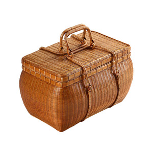 Anji Difu Bingzhu <b>Bamboo</b> Woven Storage Box With Handle Rectangle Food <b>Container</b> Portable Travel Gift - Product Image 5