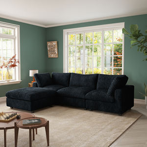 VOXHOME Familien-Sofagarnitur, <span class=keywords><strong>2</strong></span>, 3, 4, 5, 6, 7, 8 Sitzer, Amerikanisches Cord-<span class=keywords><strong>Sofa</strong></span>, Wohnzimmer, Wohnmöbel, Schwarzes Modulares Ecksofa - Product Image 1
