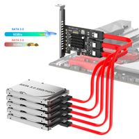 Carte d'extension PCI-E 5 ports SATA3.0, support métallique pleine hauteur, compatible PCB PCI-E4X/8X/16X, pour ordinateur de bureau, stockage multi-disques durs