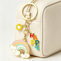Porte-clés multi-breloques avec lettres, arc-en-ciel, nuage et marguerite, slogan joyeux, breloque de sac douce et féminine, cadeau inspirant