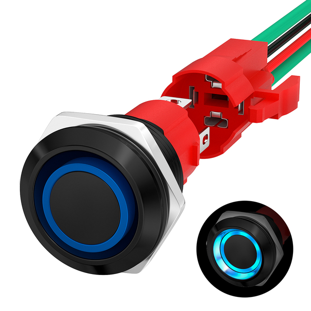 Heavy Duty 20A Waterproof IP65 Ring Illuminated Aluminum Push Button Switch 19MM 1NO 4Pins 250V Industrial Control
