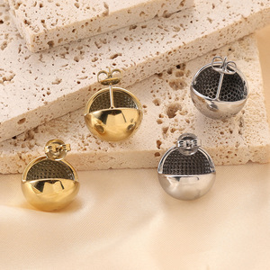 Geometric Spherical Hollow <b>Stud</b> <b>Earrings</b> Gold Stainless Steel Women's Fashion Jewelry - Product Image 2