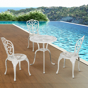 pièces White Garden à bas prix <span class=keywords><strong>mobilier</strong></span> de café <span class=keywords><strong>terrasse</strong></span> extérieure Bistro table ronde en fonte d'aluminium et chaises 3 places - Product Image 1