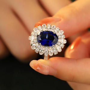 Bague en saphir bleu ovale de haute qualité, bijoux vintage tendance, pierre cultivée en laboratoire - Product Image 4