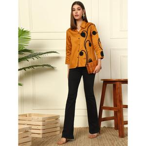 Camisa de Algodón con Paneles DEEBACO para Mujer, Mangas 3/4, Cuello Abierto, Cierre de Botones, Estilo Casual, para Fiesta, Primavera - Product Image 1