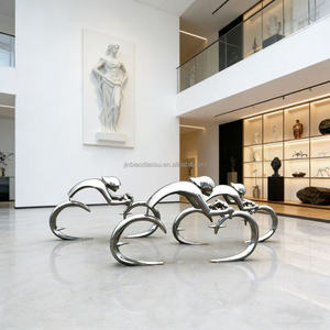 Vente flash : Sculpture de vélo en acier inoxydable poli sur mesure avec impression numérique grandeur nature pour la décoration extérieure moderne de la maison 1 - Product Image 2