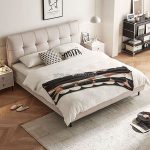 เตียงคู่นุ่มสบาย รุ่นใหม่ ดีไซน์ครีมวินด์ หนังแท้ โครงไม้ รุ่น BTLB017 สำหรับห้องนอนหรือโรงแรม - Product Image 2