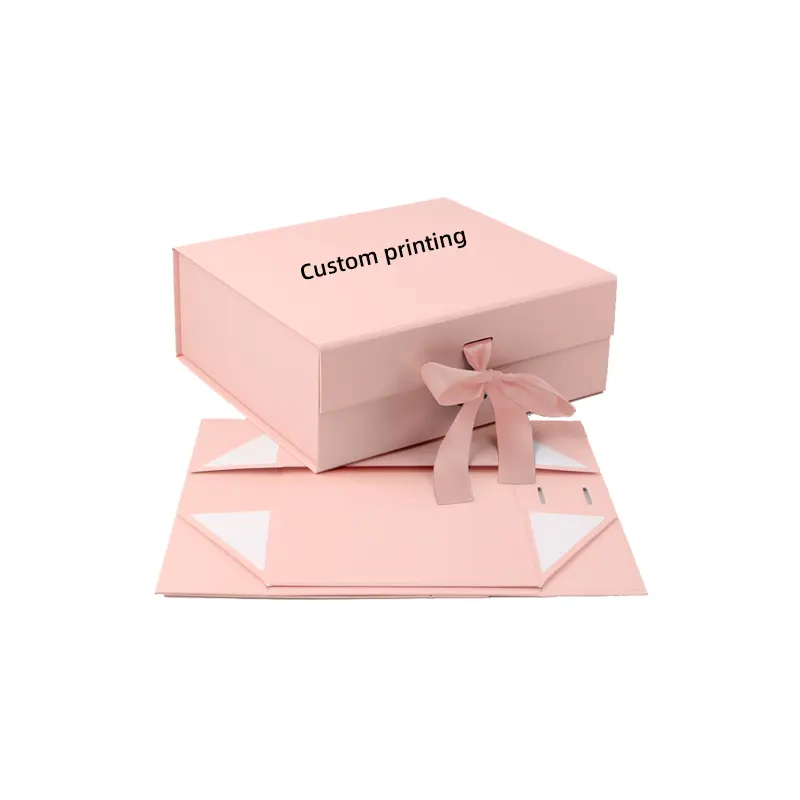 Hot Selling Magnetische Geschenkdoos Roze Custom Logo Gedrukt Karton Opvouwbaar Papier Platte Kleding Pruik Geschenkdozen Met Zijden Lint