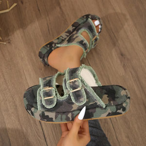 Sandali Estivi da Donna Taglie Grandi con Fibbia in Denim Laminato, Ciabatte con Plateau e Suola Spessa, Nuova Collezione Estiva 25, Commercio Estero - Product Image 1