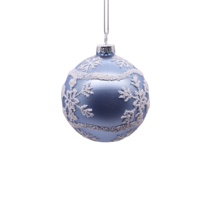 Ornements de Noël en verre faits à la main, style adorable, avec flocage blanc et bleu, 10 cm, pour sapin de Noël artificiel, vente chaude