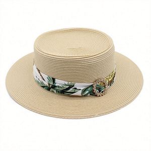 Summer Women Lady Female Boater <b>Hat</b> Jewel Ring Hawaii Floral Design 100% Paper Straw <b>Hat</b> <b>for</b> Beach Outdoor Fashion Sun Shade - Product Image 5