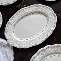 Service de table en céramique à motif floral Alice de style français, comprenant tasse à café, soucoupe, assiette à dessert, bol à soupe, plat ovale, qualité alimentaire, pour les fêtes
