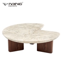 Table basse minimaliste en bois massif durable et en marbre naturel pour les petits espaces - pour le salon, le balcon circulaire