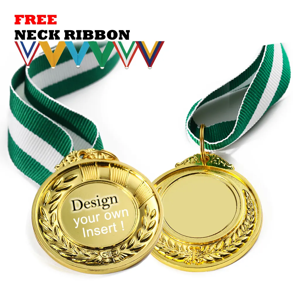 Medallas de inserción personalizadas baratas, grabado por sublimación, deportes de Fútbol, Maratón, medalla y trofeos de Metal en blanco dorado epoxi