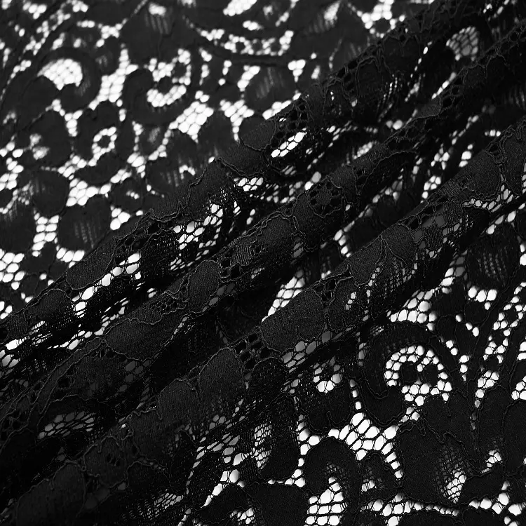 Nuovo stile prezzo più basso nero Nylon tessuto di pizzo di cotone con fiori per il vestito