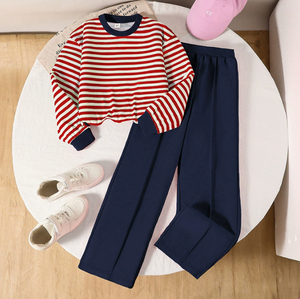 Set 2 Pezzi Primavera 2026 alla Moda: <span class=keywords><strong>Felpa</strong></span> a Righe a Maniche Lunghe e <span class=keywords><strong>Pantaloni</strong></span> a Gamba Larga per Ragazze dai 8 ai 12 Anni - Product Image 5