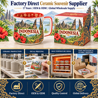 Tasse en céramique souvenir d'Indonésie avec imprimé Hibiscus Java Bali pour tasse à café en porcelaine, design personnalisé avec monuments, OEM ODM, vente en gros