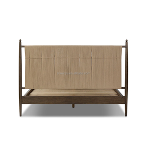 Letto Moderno Francese <span class=keywords><strong>MYHOME</strong></span> in Legno di Quercia Massello con Corda in Carta Naturale, Arredamento Camera da Letto Personalizzabile - Product Image 4