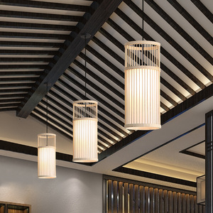 Bamboo Woven Pendant Lamp Round <b>Led</b> <b>Light</b> Home Decor Zen Style <b>Tea</b> Room Lighting Fixture Single Head Chandelier - Product Image 3