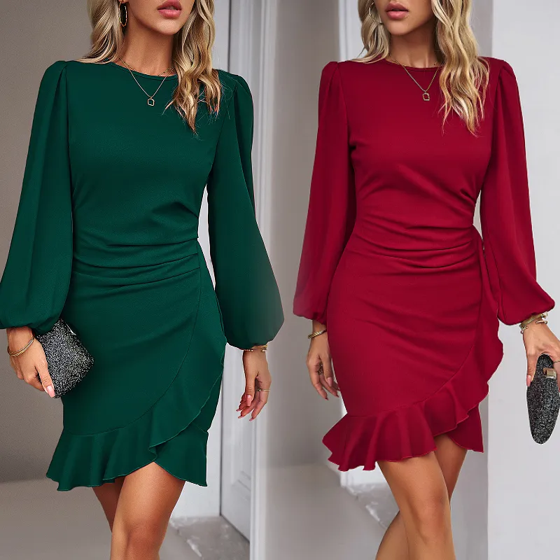 Produtos dropshipping roupas femininas vestidos de senhora escritório novo estilo de manga sopro senhoras saia mulheres vestido casual irregular