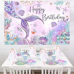 Toile de fond thème sirène 2026, ballons, décorations de fête d'anniversaire, topper de gâteau, nappe, pour anniversaire de filles, livraison directe - Product Image 5