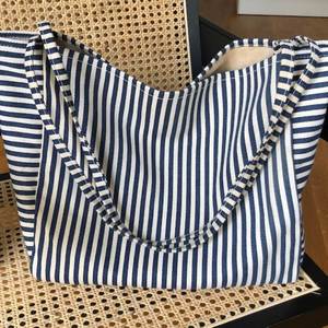 Sac fourre-tout en toile de coton rayé grande capacité, à porter à l'épaule, pour le shopping, personnalisable, automne-été, voyage, plage, sac à main décontracté pour femme - Product Image 6