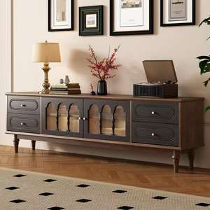 Meuble TV de luxe en bois de chêne de style Mid-Century Modern, ensemble table TV et table basse pour salon - Product Image 4