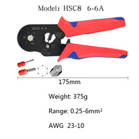 Pince à sertir à isolation manuelle européenne HSC8 6-6A + 1900 Jeu de bornes tubulaires en acier avec poignée rouge bleu et tête noire