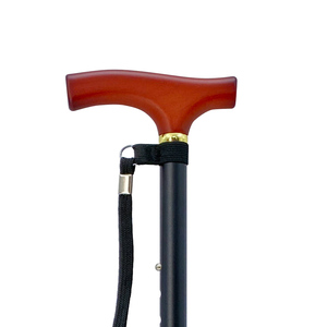 Bastón ajustable ligero de 2 secciones para hombres Aluminio negro con elegante agarre de madera - Product Image 1