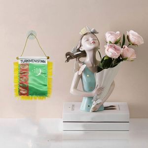 ธงชาติตุรกเมนิสถานแบบกำหนดเอง ผ้าซาตินขนาดเล็ก พร้อมพู่สีเหลือง พิมพ์ลายดิจิทัล สำหรับติดรถยนต์ - Product Image 2