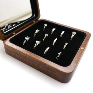 Jewelry Box Ring Display Case Necklace Organizer Jewelry Tray Earrings Box Black Walnut With Mirror Wooden Ring Box Storage