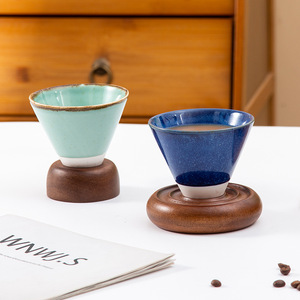 Tazas de Espresso Hechas a Medida, Cocidas en Horno, Juego de Tazas de Café de Cerámica sin Asa, Resistentes al Calor, para Uso Doméstico, Color Azul y Verde Sólido - Product Image 4