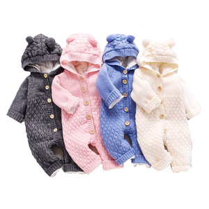 Combinaison en tricot pour nouveau-né, combinaison à manches longues pour tout-petit, combinaison à capuche pour bébé avec motif d'ours, vêtements d'hiver, vente chaude - Product Image 1