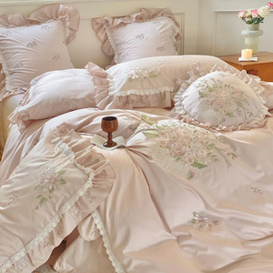 Copripiumino rosa ricamo rosa personalizzabile king size 100% cotone lenzuola per <span class=keywords><strong>adulti</strong></span> set biancheria da <span class=keywords><strong>letto</strong></span> fornitore - Product Image 2