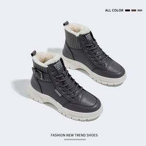 Botas de Nieve para Mujer, Otoño-Invierno 2022, Nuevas, de Cuero con Forro de Terciopelo, Caña Corta - Product Image 6