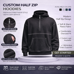 Mens Quarter Zip Hoodie Streetwear Pullover Hoodie Oversized Sweatshirt Custom Logo Fleece Hoodie - Product Image 2