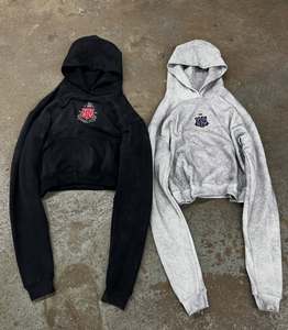 OEM Custom screen print Sweat Suits Cropped Pullover Wide Leg Elastic Waist Tracksuits Hoodies and <b>Sweatpants</b> <b>Sets</b> - Product Image 3