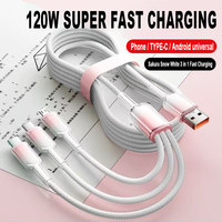 Câble de données PVC à charge rapide 3 en 1 120W 6A Ice Crystal pour téléphones mobiles iPhone/Type-C/Android et banques d'alimentation