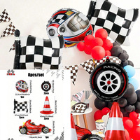 Ballon transfrontalier en forme de pneu, casque et ballon rond de 18 pouces à carreaux noir et blanc, ballon en aluminium pour moto, ballon décoratif sur le thème de la course