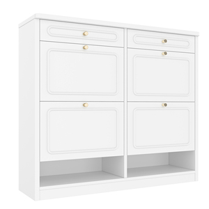 <span class=keywords><strong>Meuble</strong></span> à chaussures en bois avec 4 tiroirs rabattables, armoire à chaussures avec 2 tiroirs de rangement, rangement classifié et style farmhouse, blanc - Product Image 4