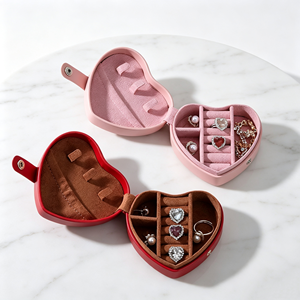 Heart Shaped Portable Leather Jewelry <b>Storage</b> Box Travel Jewelry Organizer Box for <b>Ring</b> Earring Bracelet Necklace Pendant Box - Product Image 4