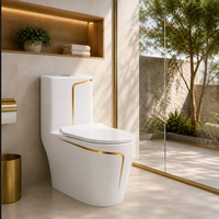 WC haut de gamme avec siège intégré et bordure dorée, économie d'eau, chasse d'eau super vortex, toilette en céramique