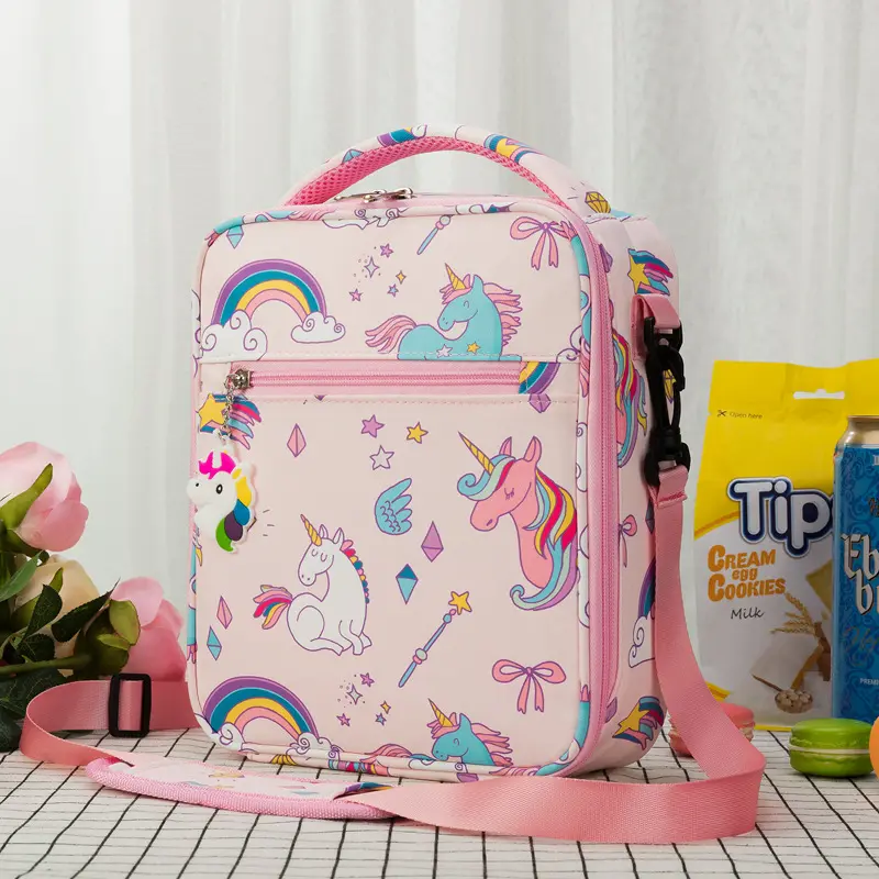 Dessin animé personnalisé imprimé sans BPA mini alimentaire thermique alimentaire bandoulière sac isotherme boîte à lunch sac pour enfants