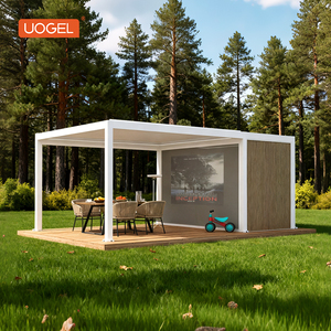 Abri en aluminium dans un jardin <span class=keywords><strong>bois</strong></span>é : Pavillon pare-soleil et imperméable pour des moments de détente paisibles en plein air C4 SHED - Product Image 1