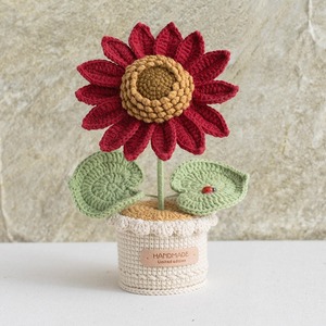 เครื่องประดับไหมพรมถักด้วยมืองานตามสั่งดอกทานตะวันกระถางปลูกพืชจำลองดอกไม้เพื่อชีวิตนิรันดร์ของขวัญ - Product Image 4