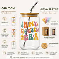 ZUFIO Cadeau d'anniversaire 18 ans pour filles, gobelet en verre léger de 14 oz avec couvercle en bambou et paille, sans BPA, inclut une carte d'anniversaire