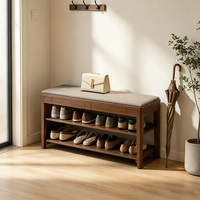 Meuble à chaussures intégré en bois massif, luxe abordable et moderne, avec tabouret d'entrée et banc de rangement pour chaussures