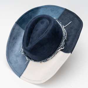 Sombrero Vaquero Occidental de Gamuza Premium con Bloques de Color, Estilo Vintage Desgastado, Fedora Elegante para Fiestas y Uso Casual al Aire Libre - Product Image 5