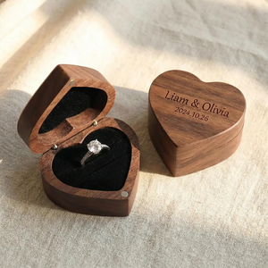 Wooden Love <b>Ring</b> <b>Box</b> Jewelry Storage Packaging Wedding Anniversary Valentine's Day Gift Carving Name - Product Image 2